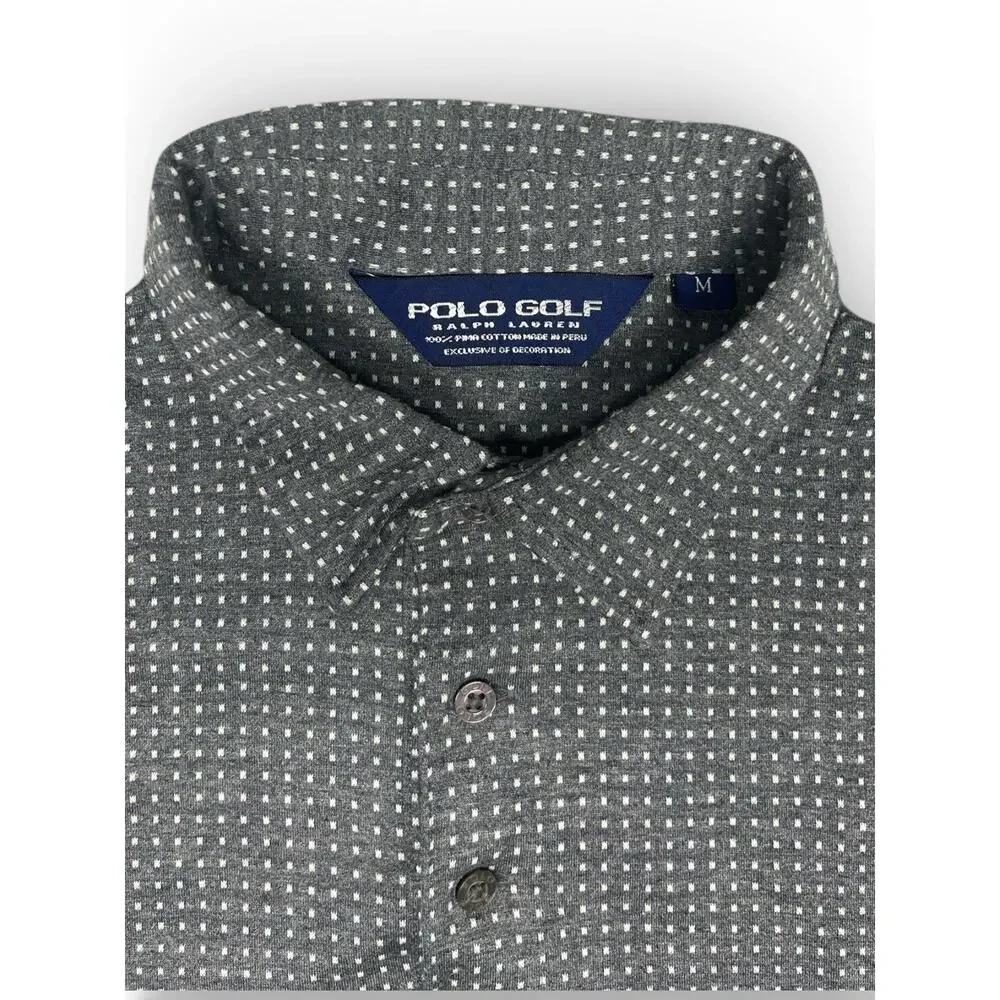Polo Golf Ralph Lauren Shirt M Pima Cotton Peru Gray Dot Pattern Excellent